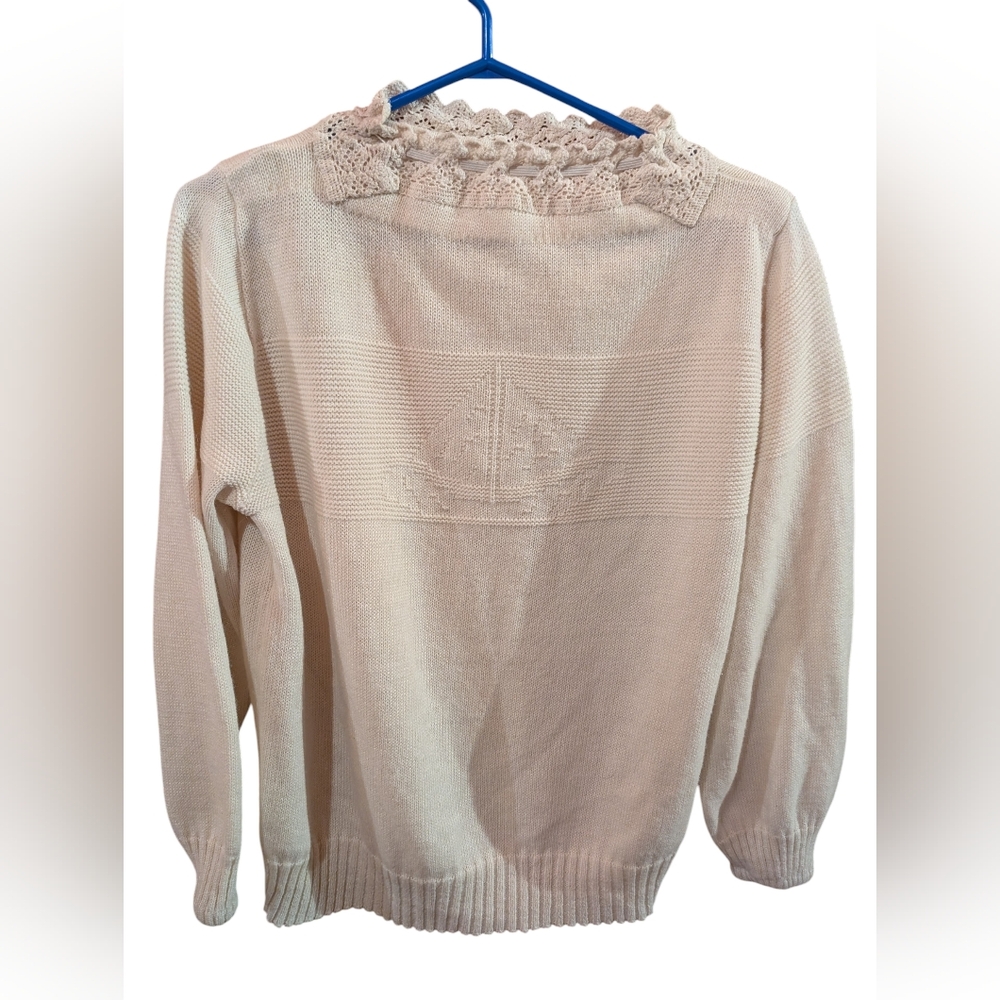 2/22$ Elegant Cream Sweater with Lace Detail